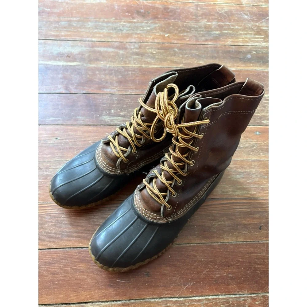 LL Bean Bean Boots 8 Inch Duck USA Maine Made Brown Mens Size 9 M Leather